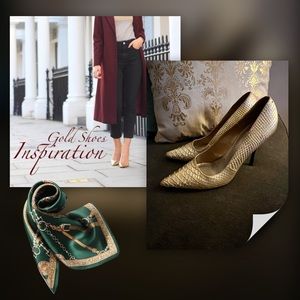 Gold Pumps High Heels SnakeSkin